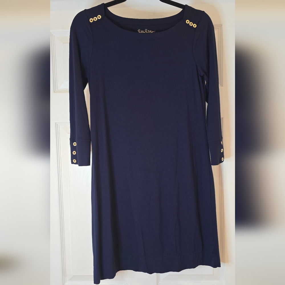 Lilly Pulitzer Navy Dress with Gold Button Details